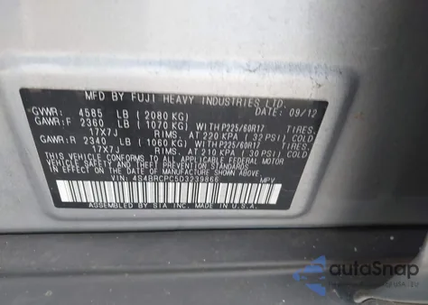 2013 Subaru Outback 2.5I Limited from USA, damaged, VIN 4S4BRCPC5D3239866